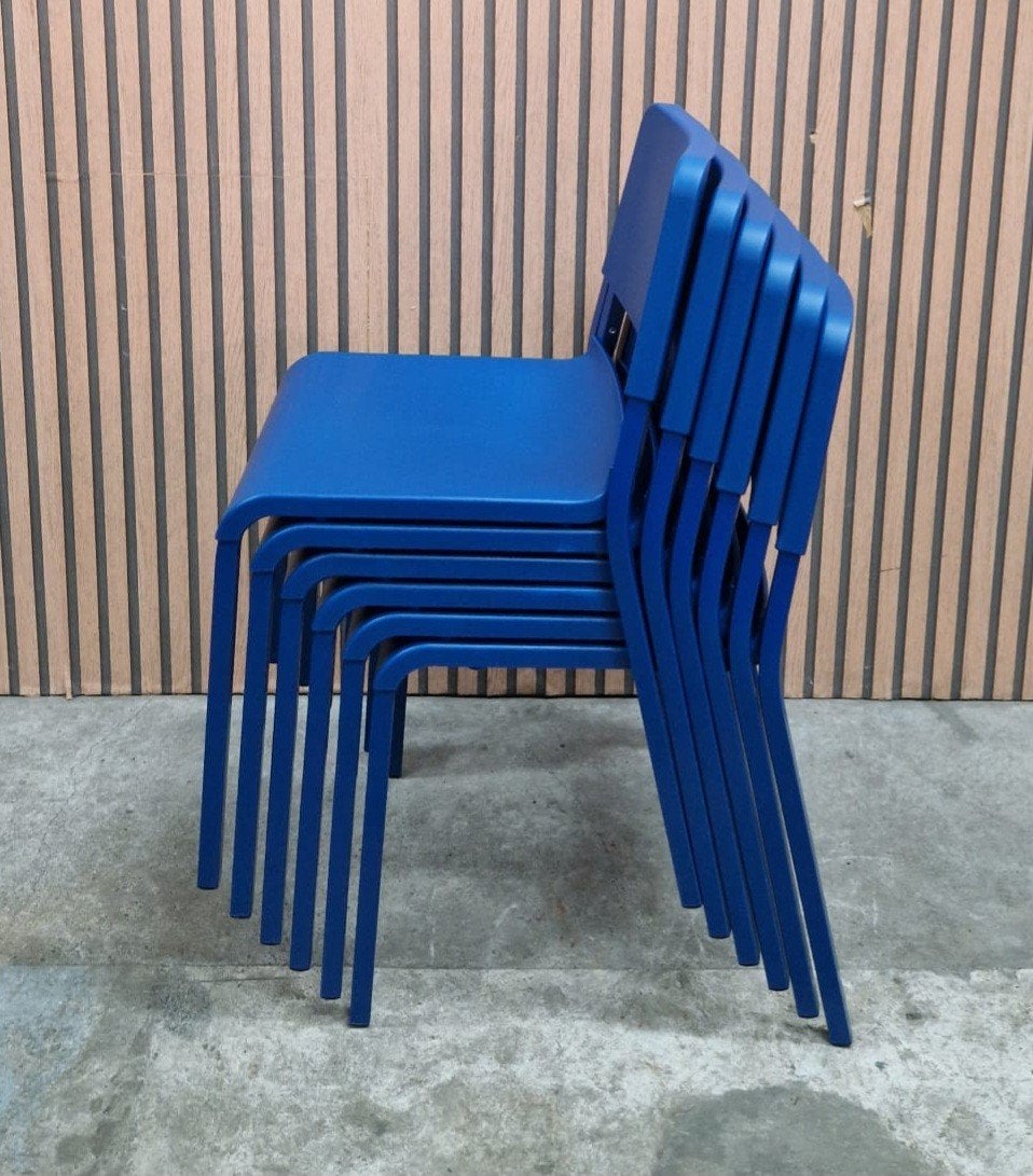 6 x Ikea Teodores stoelen blauw terras kantine cafe bistro, Huis en Inrichting, Stoelen, Kunststof, Blauw, Ophalen of Verzenden