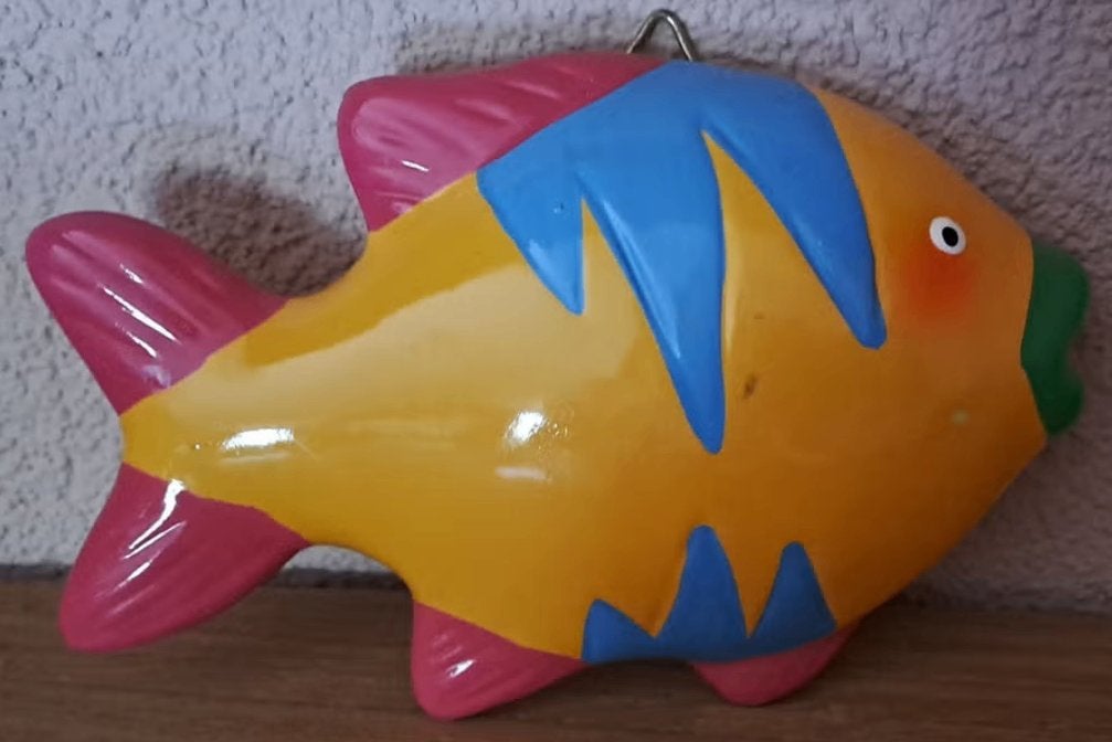 Kleurrijke keramische vis wanddecoratie, Ophalen of Verzenden, Zo goed als nieuw, Meerkleurig, Decoratieobject