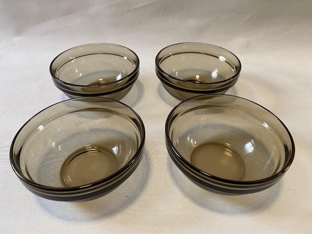 Retro Set van 4 Arcoroc France Rookglas Smoke dessert, Gebruikt, Ophalen of Verzenden, Overige stijlen, Glas