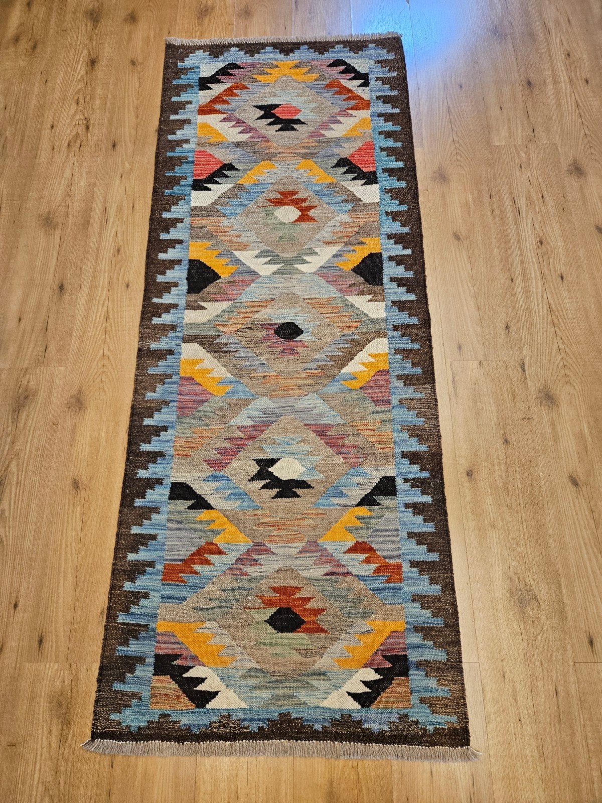 Handgeweven oosterse wollen kelim loper 201x69, Info@SlatsAntiek.nl, Vof Slats Antiek, Kelim, Crème