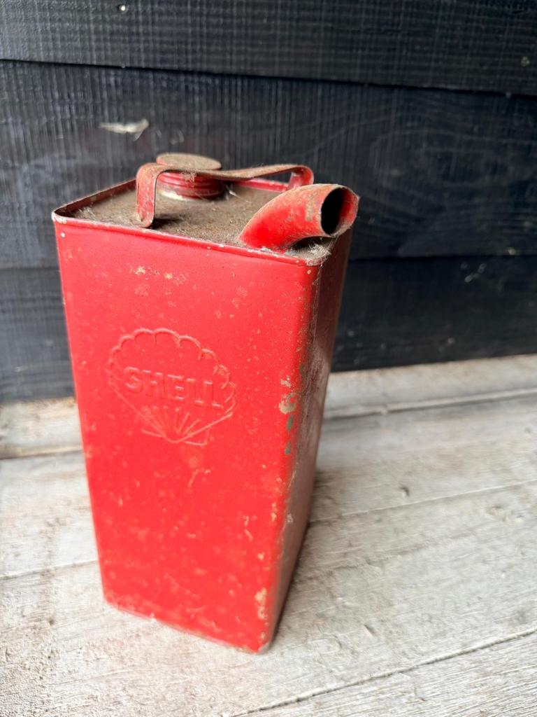 Vintage Shell Jerrycan - Rode Metalen Brandstofkan, Ophalen of Verzenden