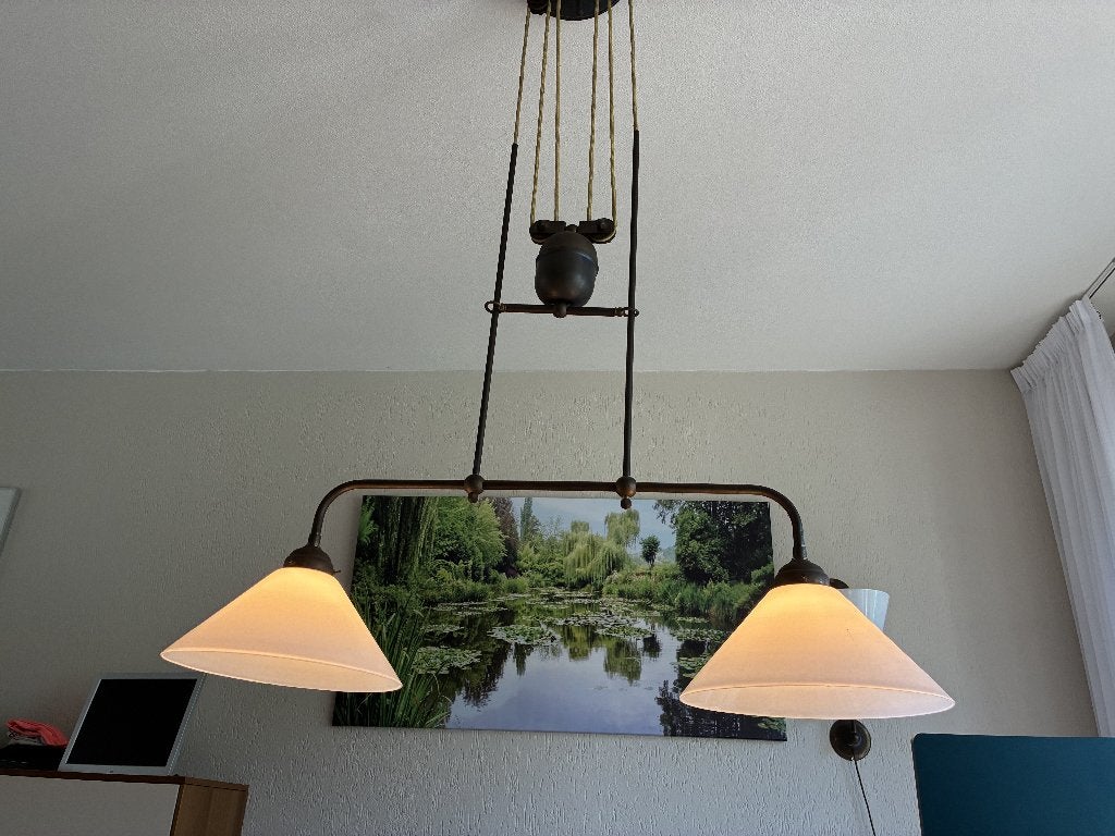 Koperen hanglamp, Gebruikt, E27 (groot), Metaal, Antiek