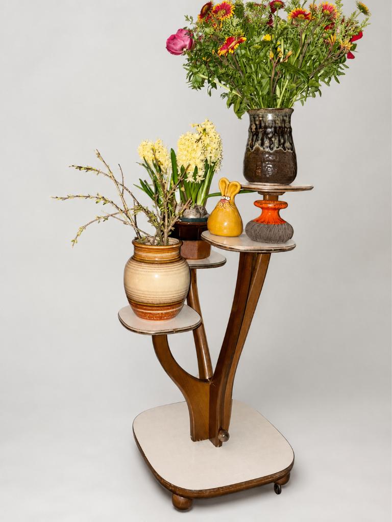 Vintage unieke mid-century plantenetagère / plantenstandaard, Ophalen, Gebruikt