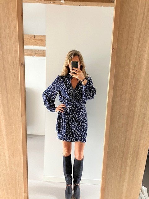 Sezane blauw overslagjurkje mt 36 / s, Blauw, Ophalen of Verzenden, Zo goed als nieuw, Maat 36 (S)