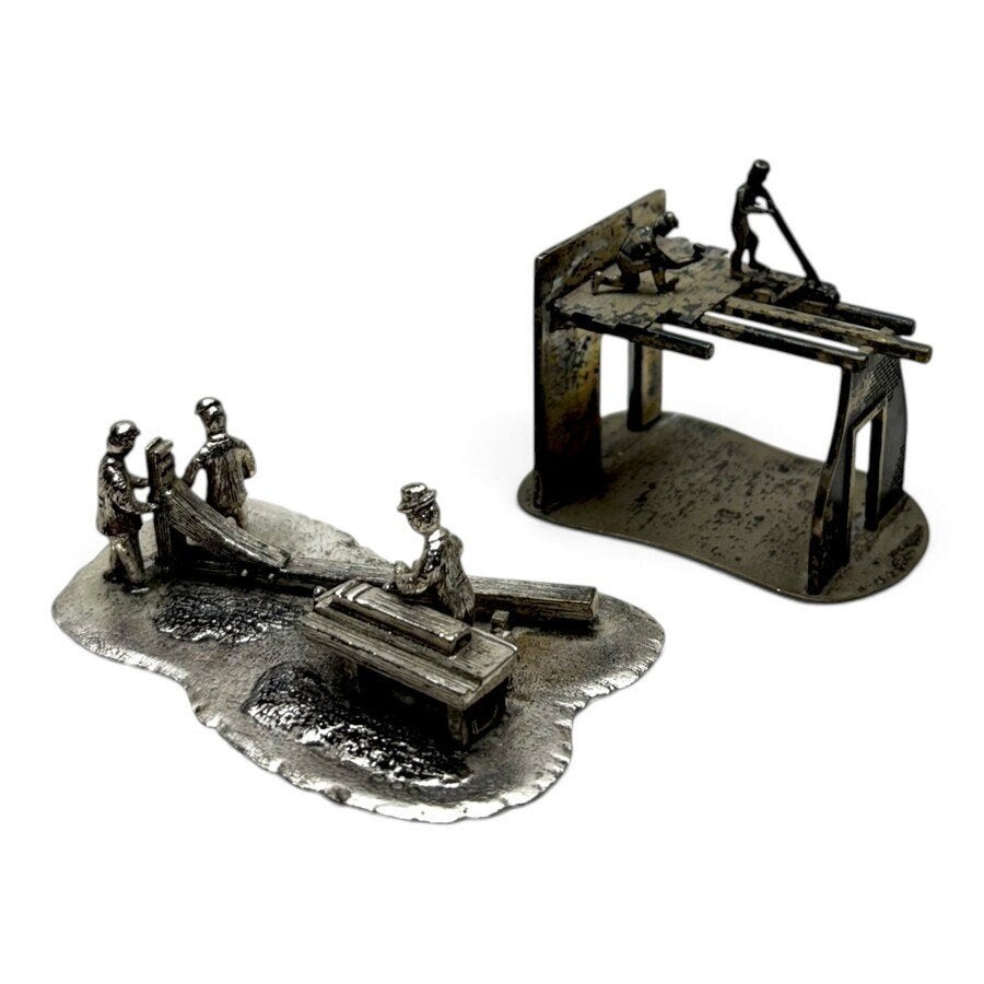 Twee zilveren miniaturen, timmerlieden, Antiek en Kunst, Ophalen of Verzenden, Zilver