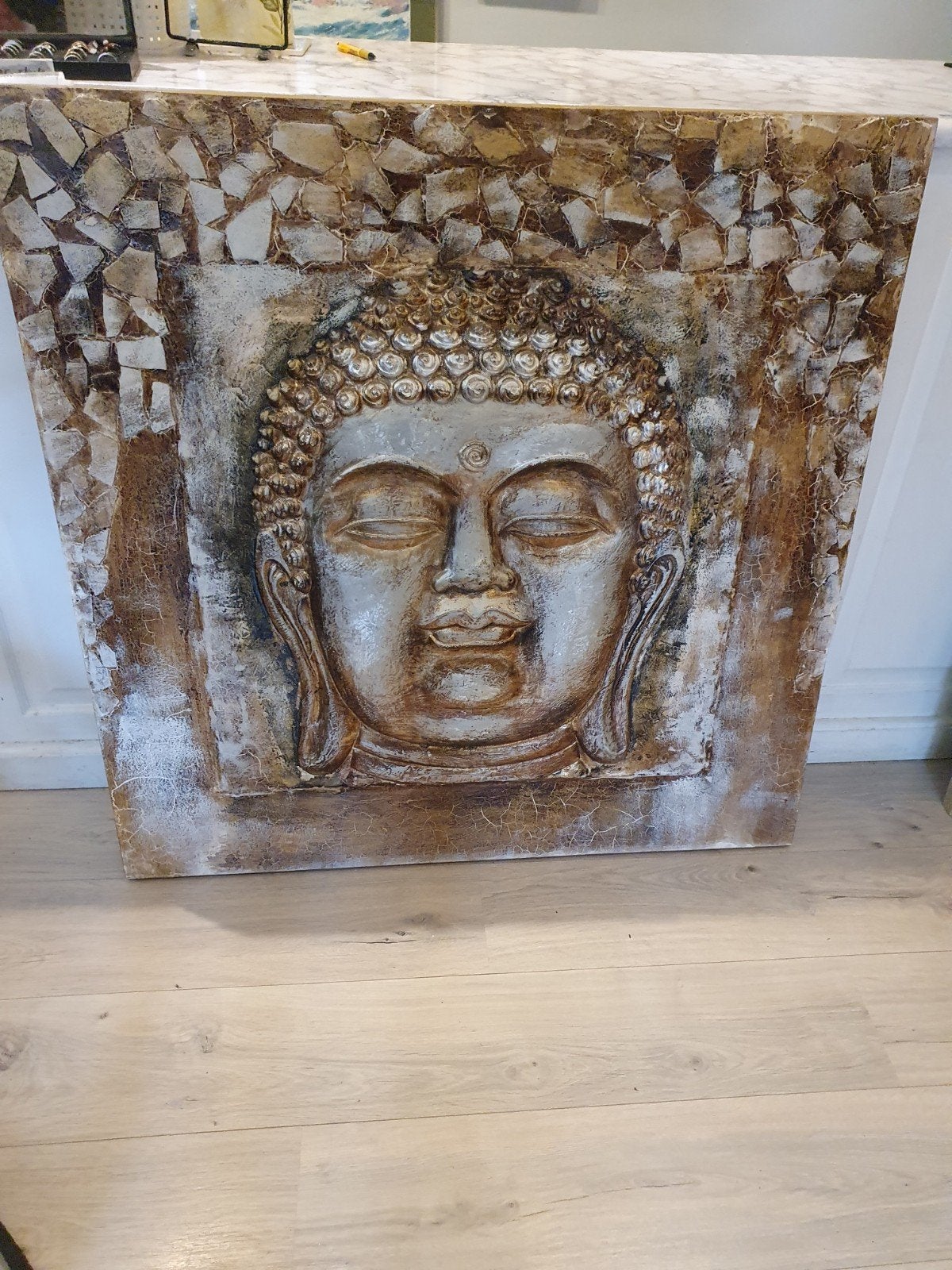 Groot Boeddha Schilderij - 100x100 cm, Ophalen of Verzenden, Wanddecoratie, 1 meter - 2 meter, Overige materialen