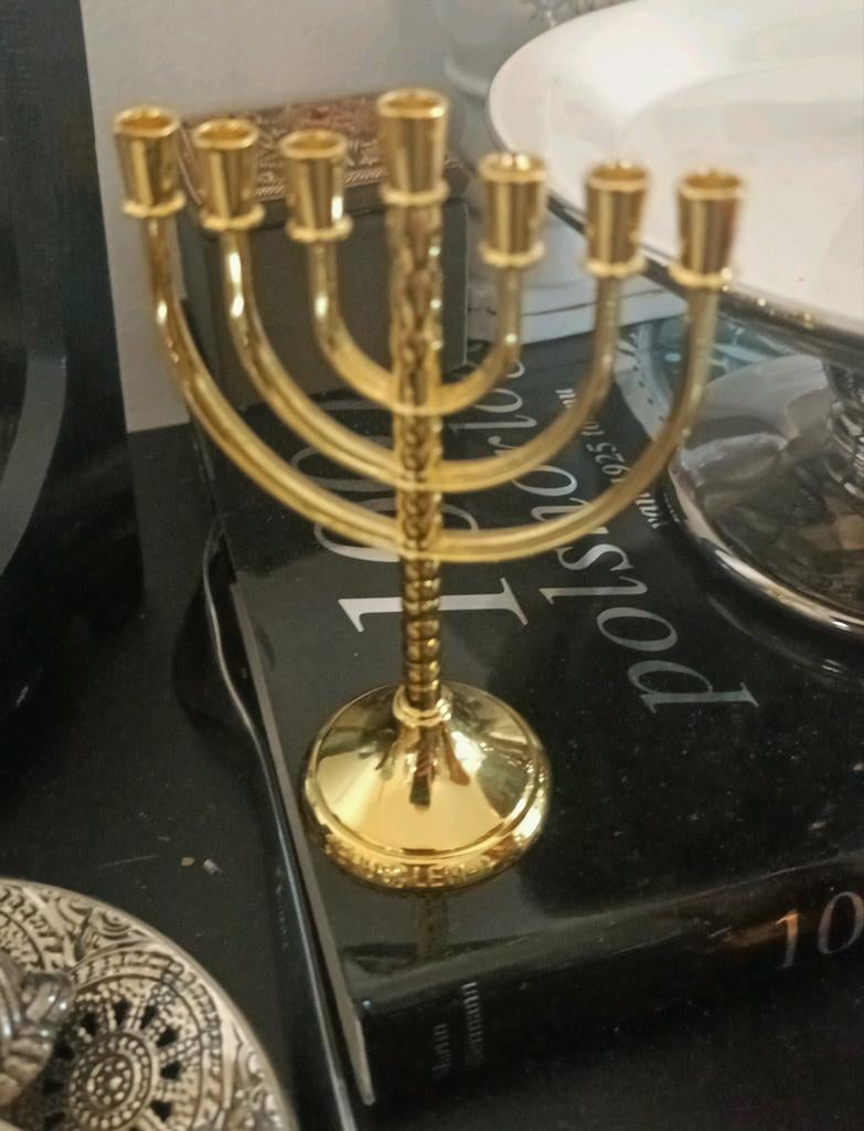 Goudkleurige Menora – Joodse Kandelaar (7-armig), Ophalen of Verzenden, Koper of Brons
