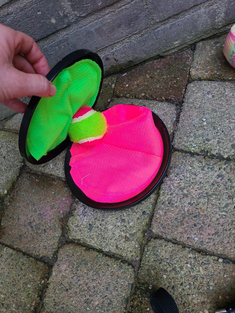Klittenband vangspel met bal - Groen en Roze, Ophalen of Verzenden, Gebruikt