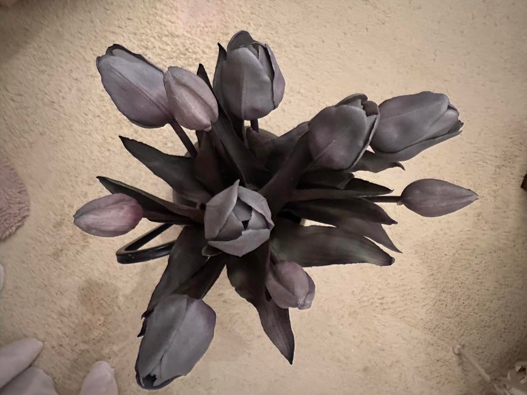 Aparte vaas met rubber tulpen, Huis en Inrichting, Ophalen, Overige materialen, Gebruikt, Zwart