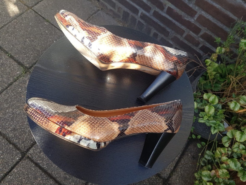 tijgerprint, damespumps, mt. 7=40-40,5 hakhoogte 6cm Voltan, Ophalen, Zo goed als nieuw, Bruin, Pumps