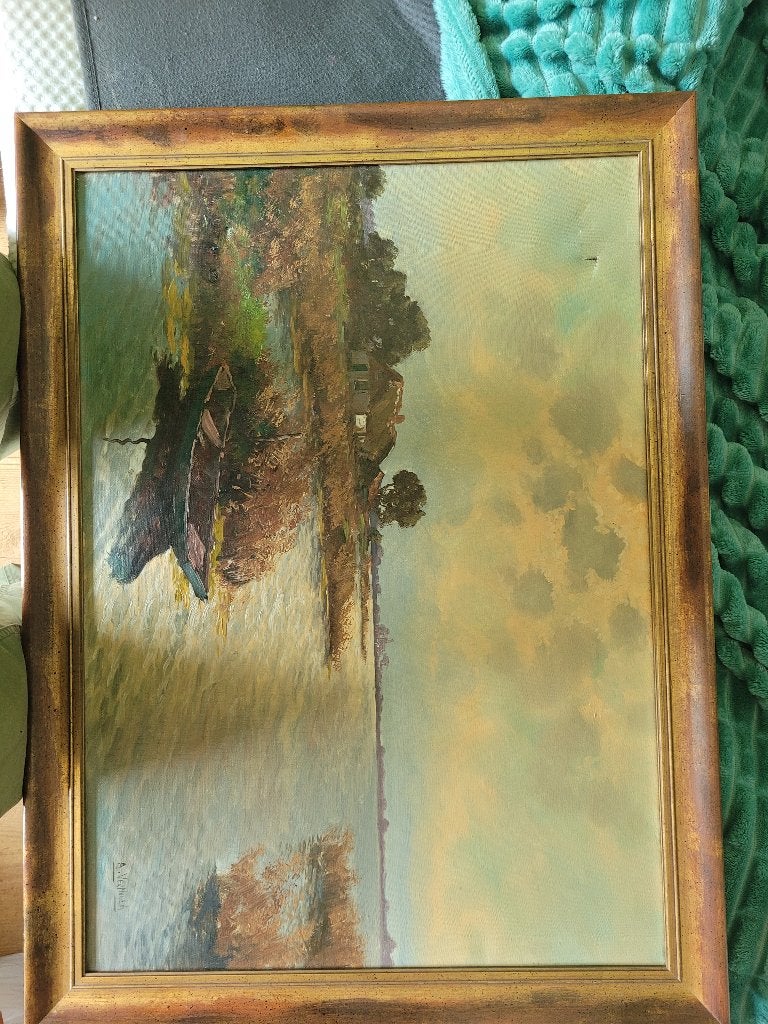 Oil painting on canvas, landscape. Signed Vermouth 19th cent, Ophalen of Verzenden