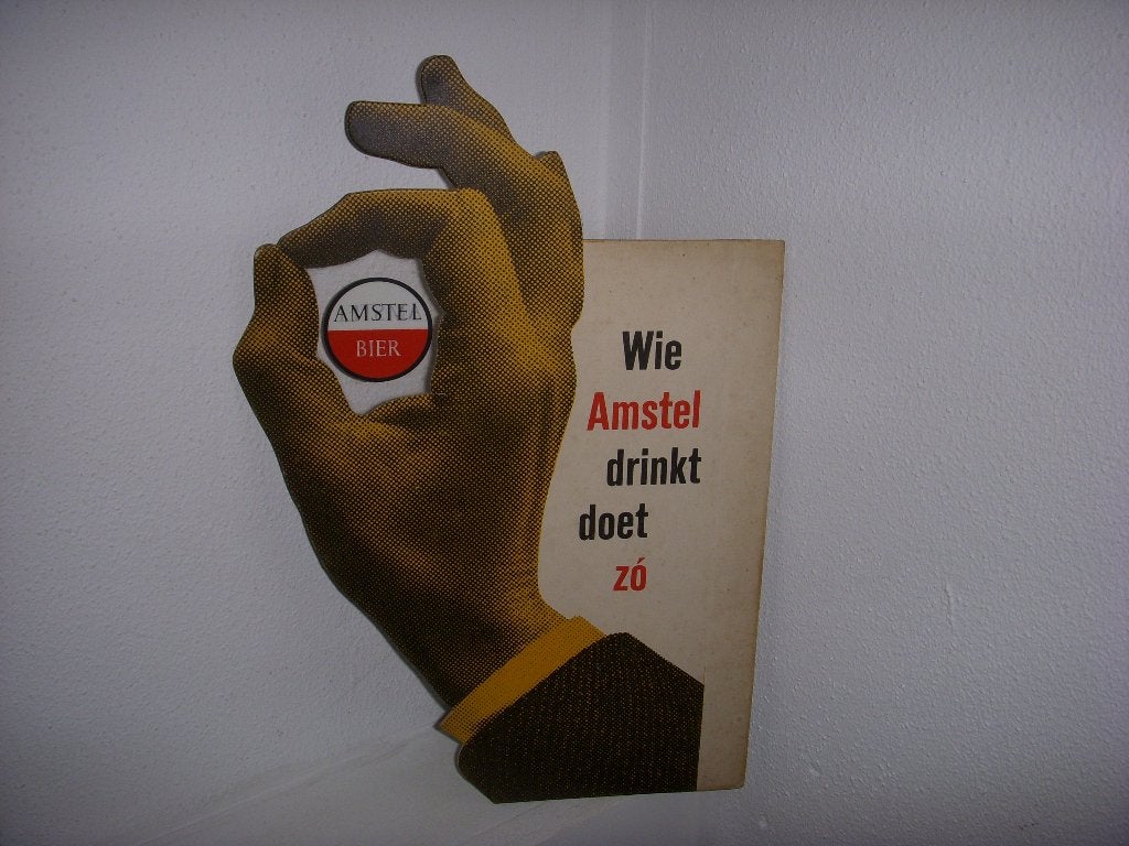 BIJZONDER dubbelzijdig reclamebord Wie Amstel Drinkt doe Zo, Ophalen of Verzenden, Zo goed als nieuw, Reclamebord, Plaat of Schild