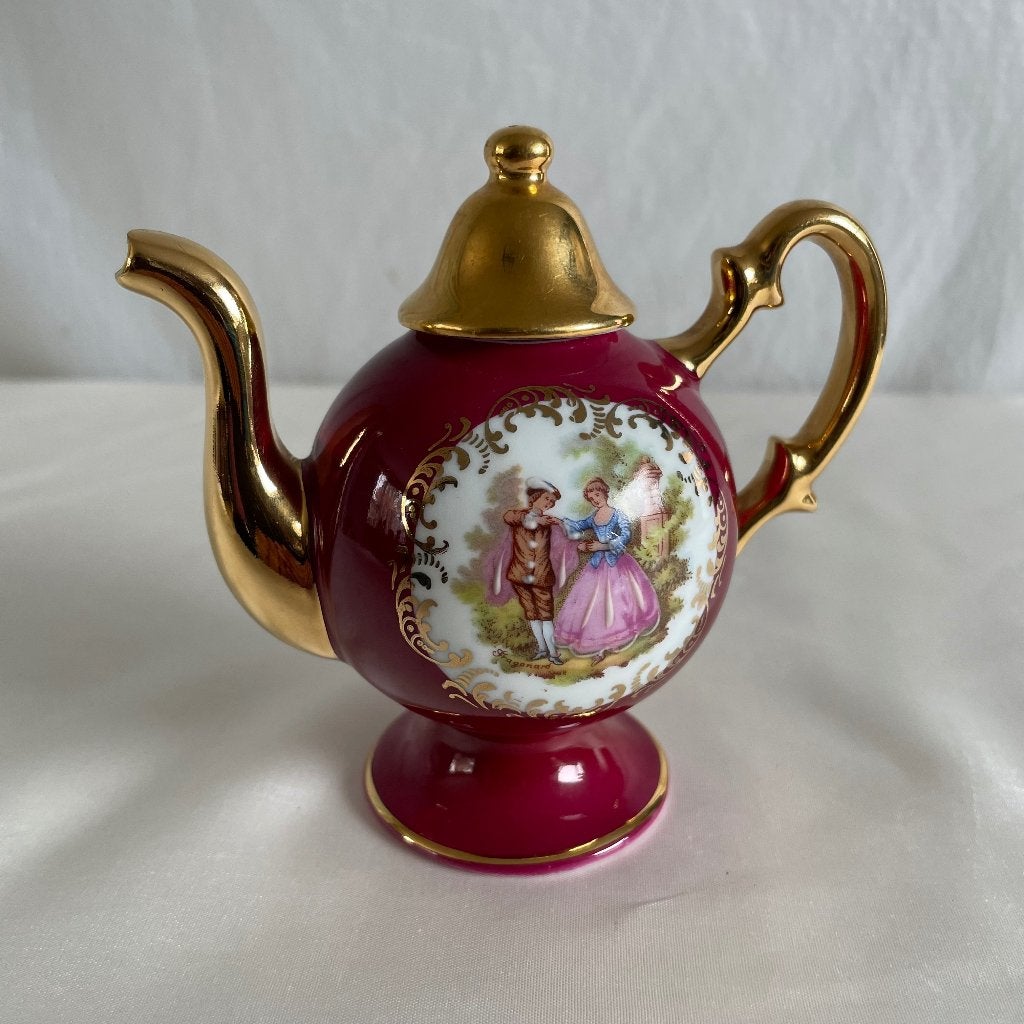 Limoges miniatuur theepotje porselein France., Antiek en Kunst, Ophalen of Verzenden
