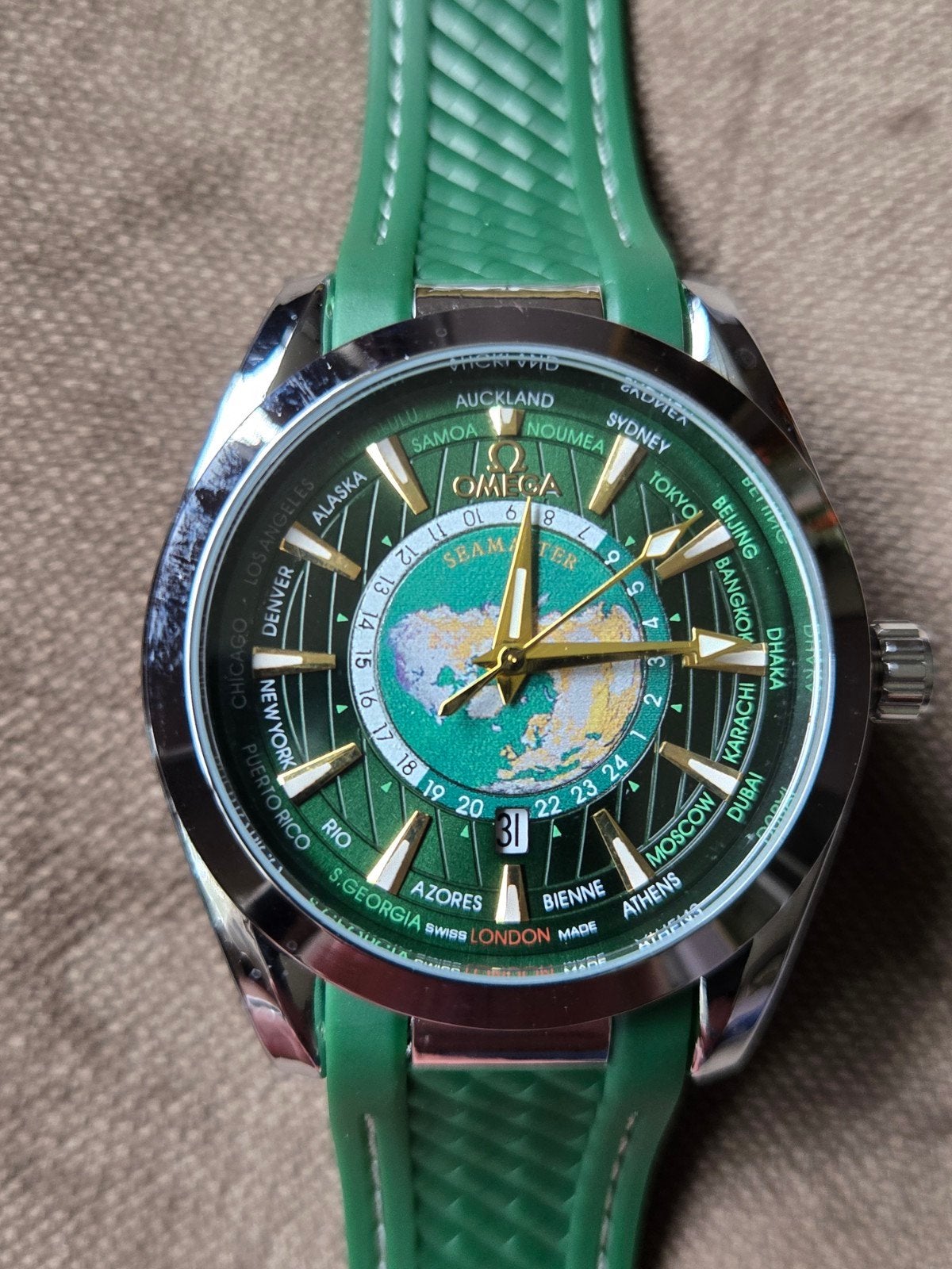 Seamaster Aqua Terra Worldtimer Groen - Nieuw, Staal, Polshorloge, Nieuw, Kunststof
