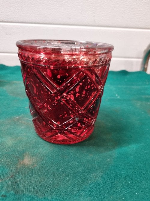 bloempot rood glas geruit, Ophalen of Verzenden, 'T Olde Gre-j, Info@toldegrej.nl, Endepoelstraat 20f Didam