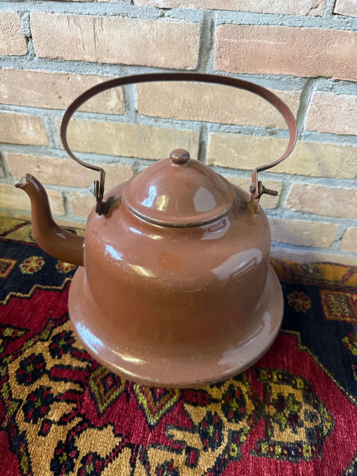 Vintage geëmailleerde theepot - Bruin, Ophalen of Verzenden