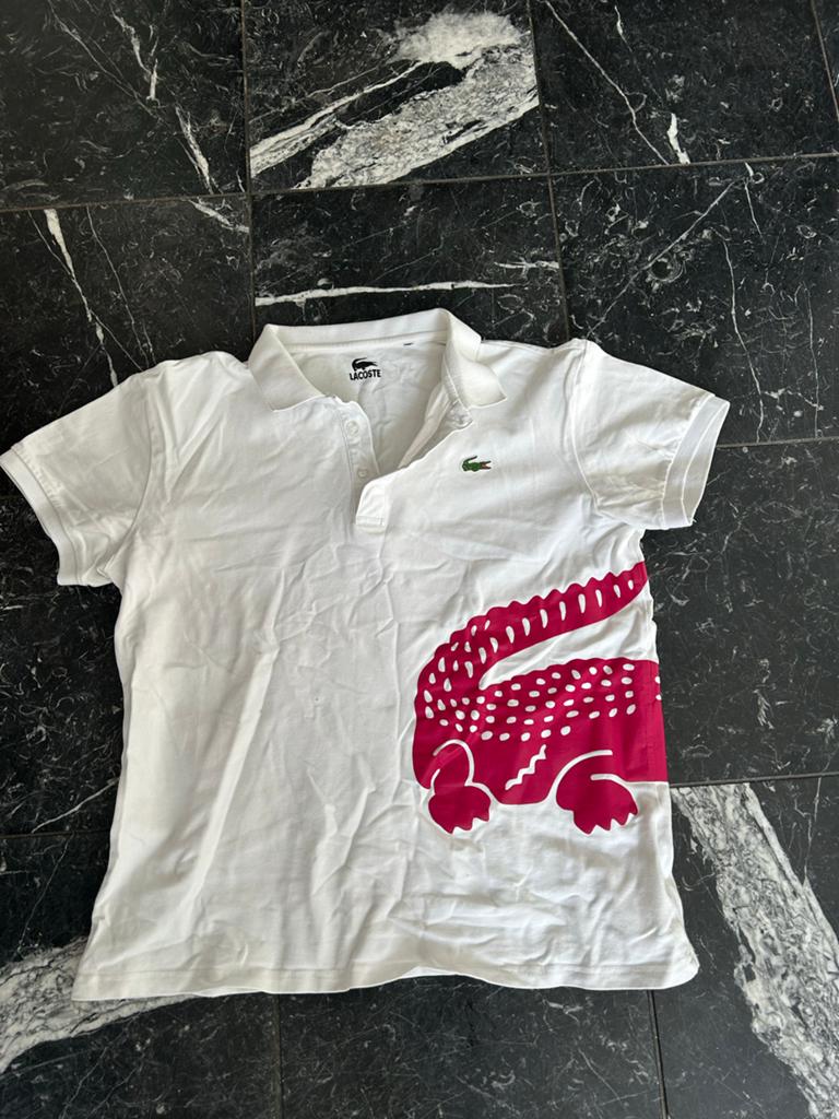 Lacoste Polo Shirt Wit met Rode Krokodil, Ophalen of Verzenden, Zo goed als nieuw, Maat 48/50 (M), Wit