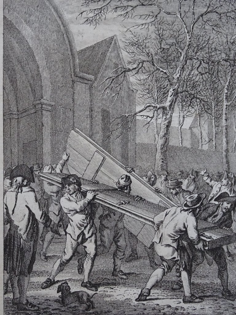 gravure afbreken stadspoorten Franeker Vinkeles 1790, Antiek en Kunst, Verzenden, Stadsgezicht, Gravure, Origineel