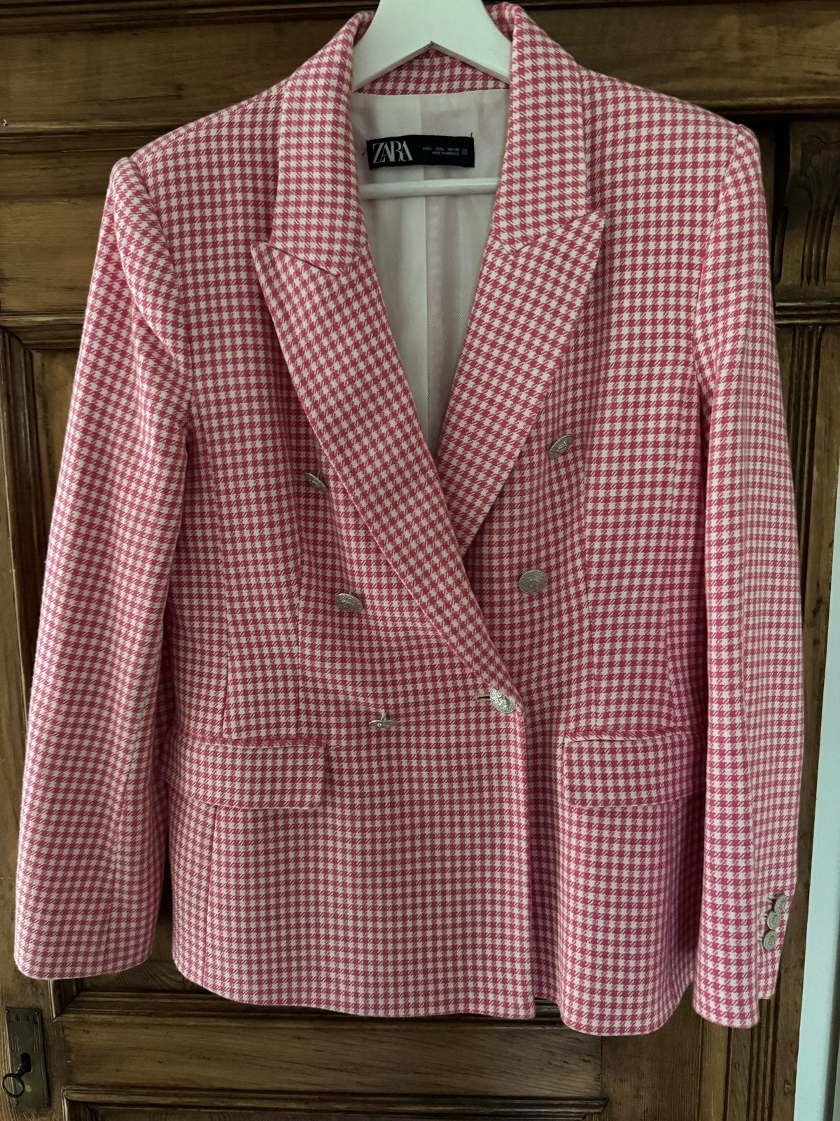 Zara Blazer Roze/Wit Pied-de-Poule Maat L, Maat 42/44 (L), Ophalen of Verzenden, Zo goed als nieuw, Jasje