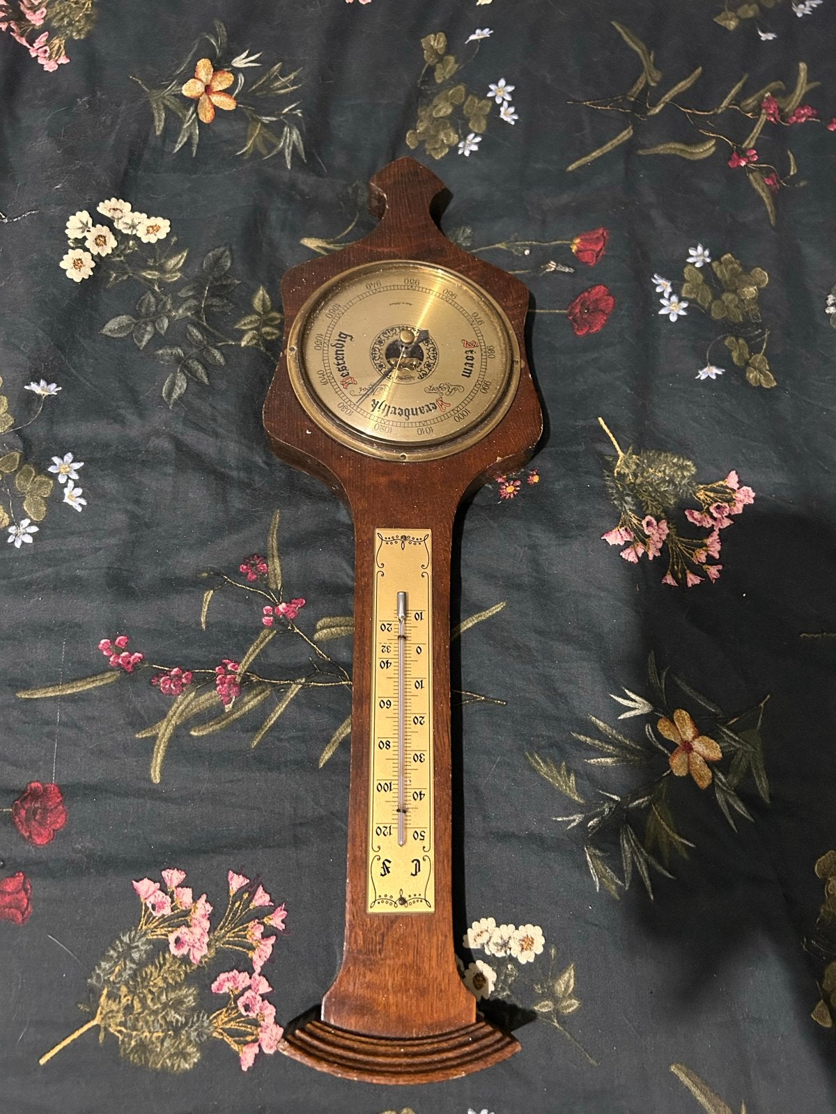 Antieke Barometer en Thermometer - Houten Weerstation, Audio, Tv en Foto, Weerstations en Barometers, Ophalen of Verzenden, Gebruikt