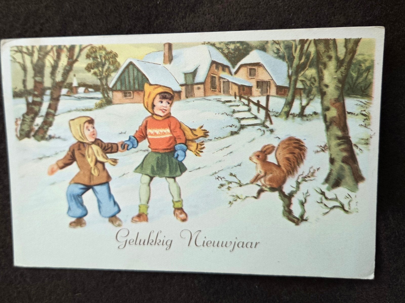 Vintage Nieuwjaarskaart 'Gelukkig Nieuwjaar' (1954), Verzenden, 1940 tot 1960, Gelopen, Feest(dag)