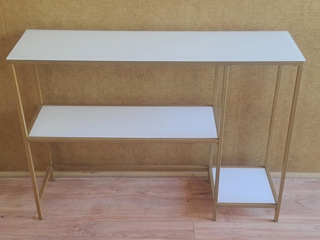 Gouden console tafel met 3 niveaus, Ophalen, Zo goed als nieuw, 25 tot 50 cm, Rechthoekig