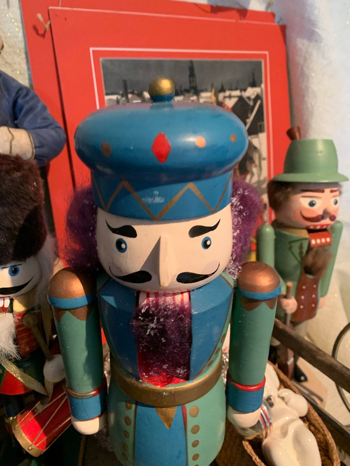 Decoratieve Notenkraker Figuur - Blauw/Groen erzgebirge, Gebruikt, T, Ophalen of Verzenden, N