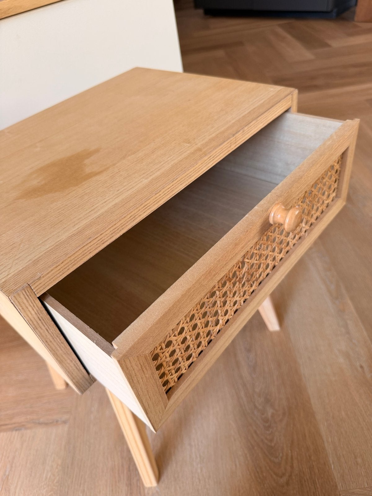 Nachtkastje hout met rotan lade - 30x40x50cm, Ophalen, Gebruikt, Minder dan 45 cm, Minder dan 55 cm