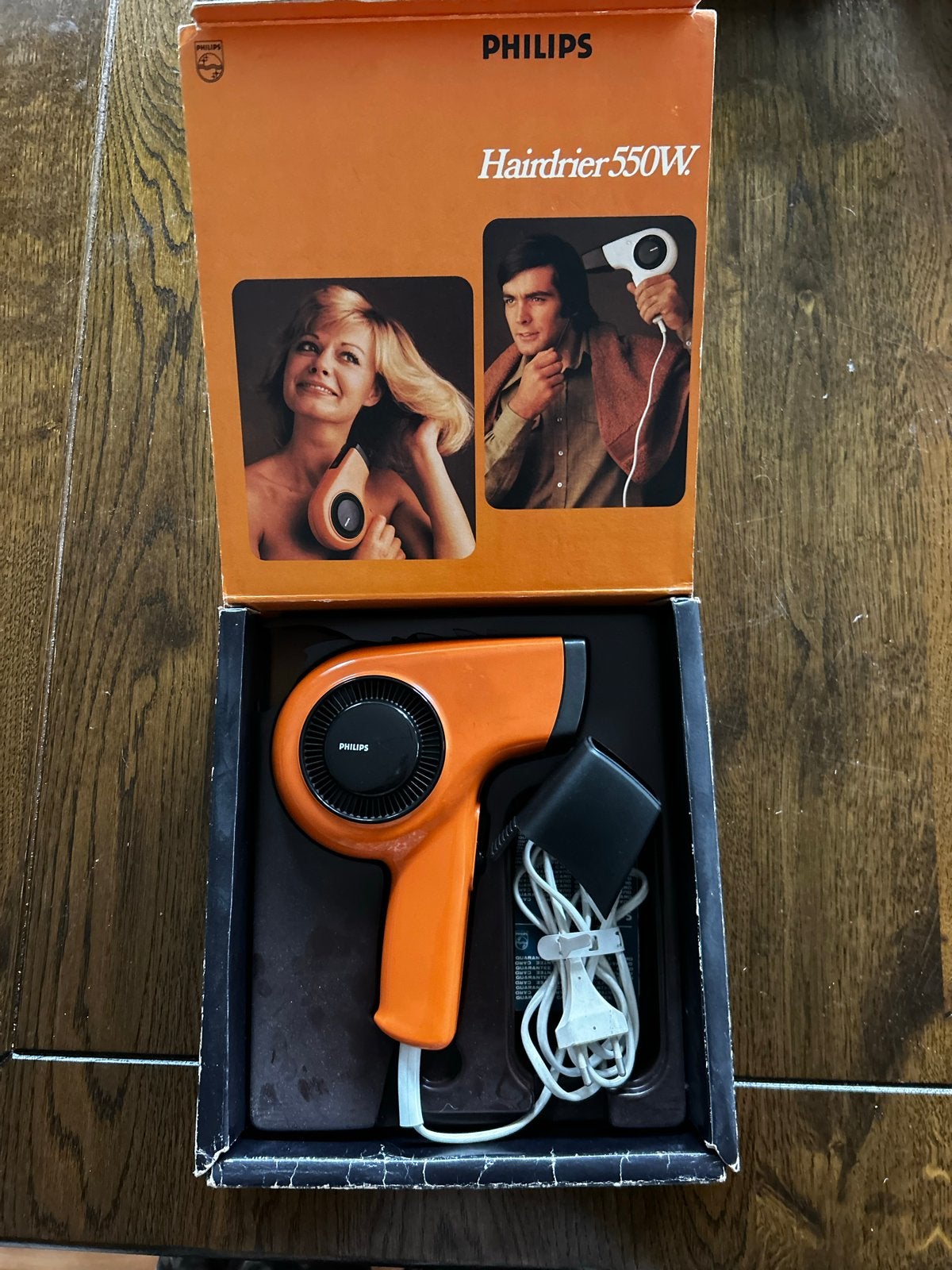 Vintage Philips Haardroger 550W - Oranje Retro Föhn, Ophalen of Verzenden, Gebruikt, Föhn of Haardroger