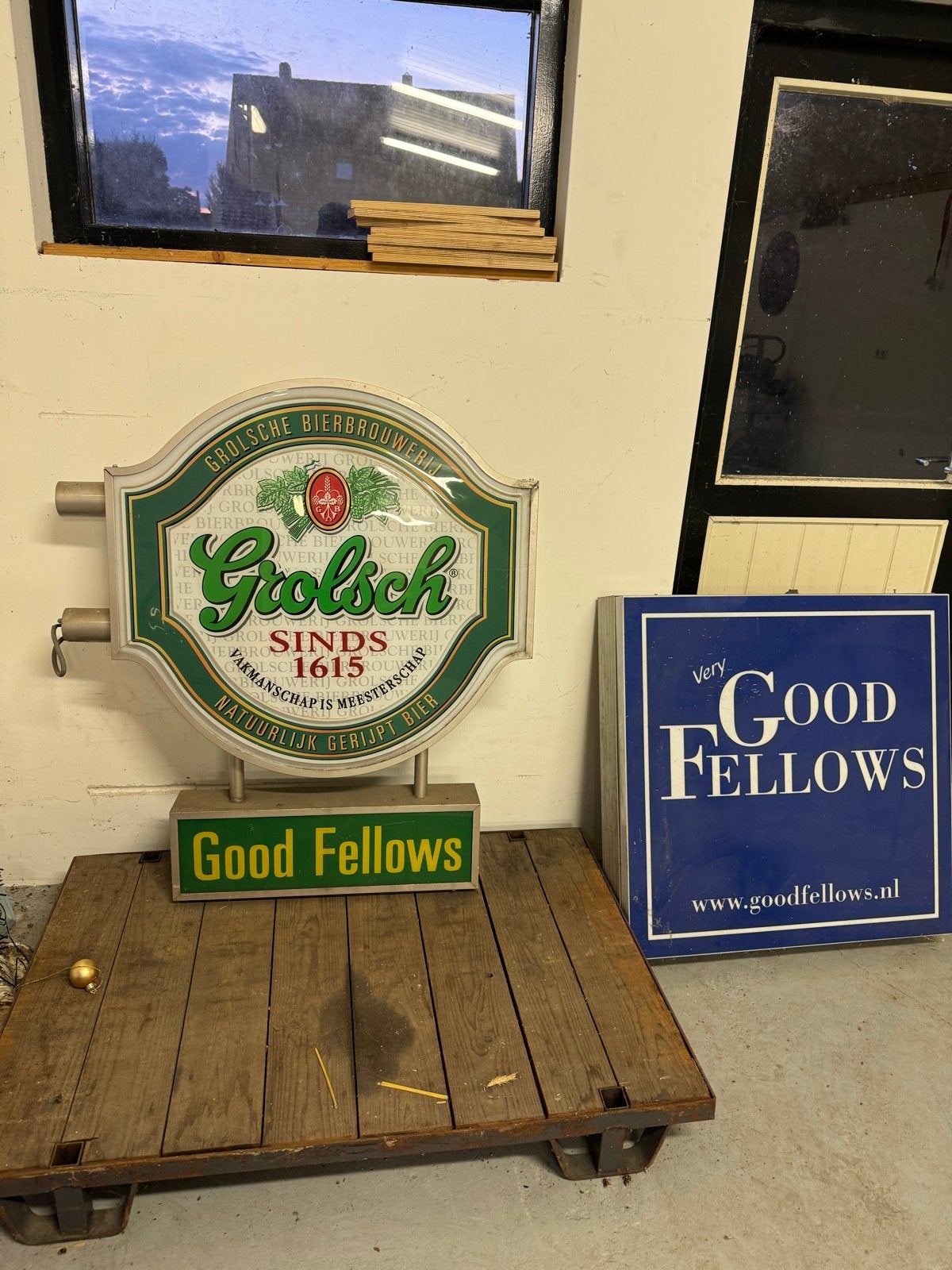Grolsch Lichtbak en Good Fellows Reclameborden, Ophalen, Gebruikt, Lichtbak of (neon) lamp