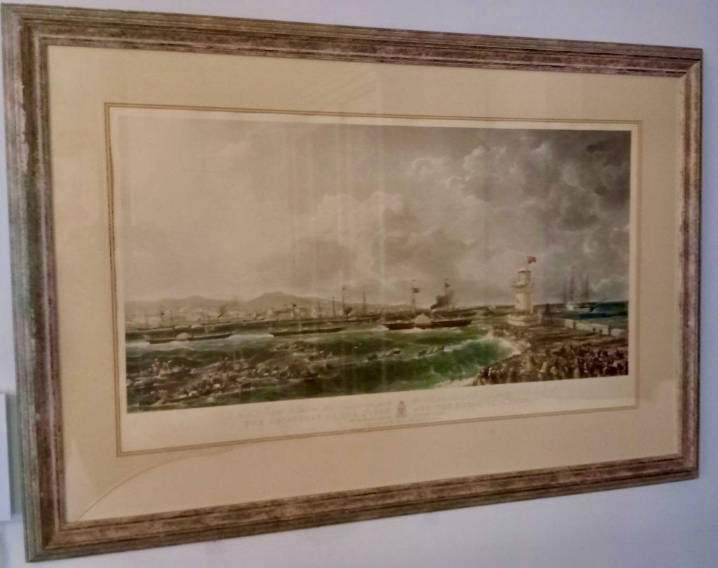 Oude gravure met de hand ingekleurd, Antiek en Kunst, Ophalen of Verzenden, Ets, Lithografie, Met ophangsysteem