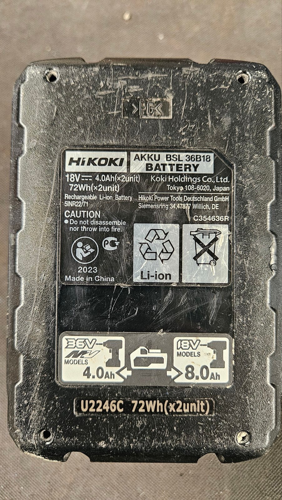 HiKOKI BSL 36B18 Multi Volt Accu 36V/18V 4.0Ah/8.0Ah, Ophalen of Verzenden, Gebruikt