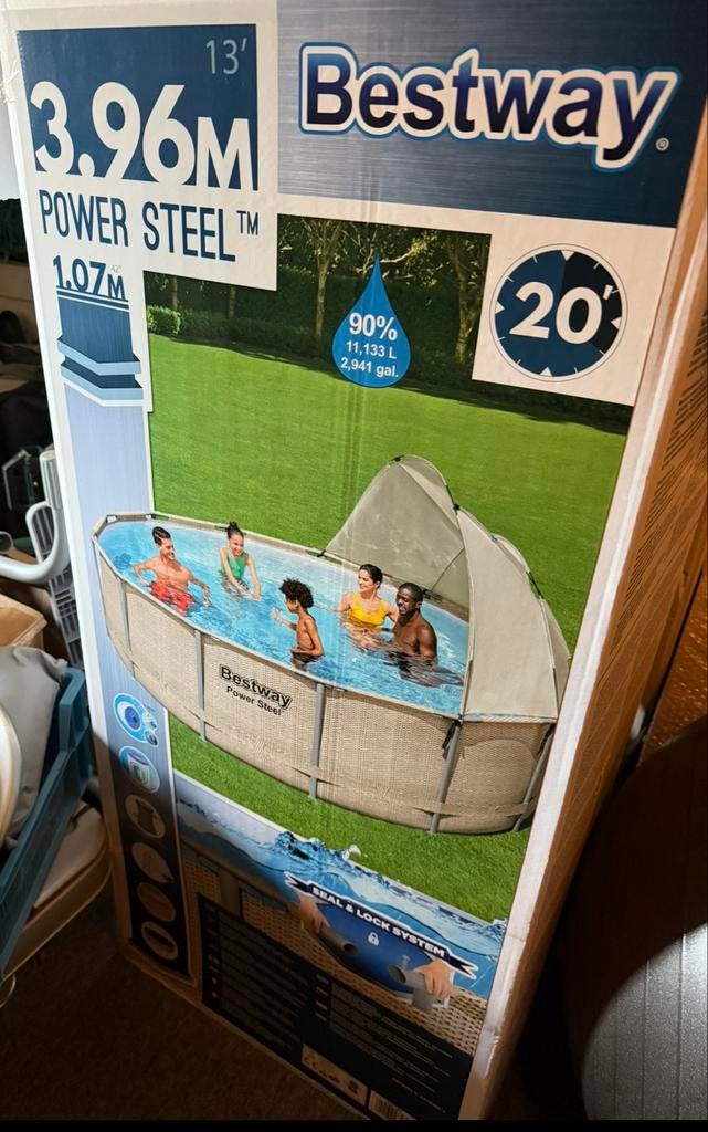 Bestway Power Steel Opzetzwembad 3.96M x 1.07M, Tuin en Terras, Ophalen, 80 tot 120 cm, Rond, 300 cm of meer