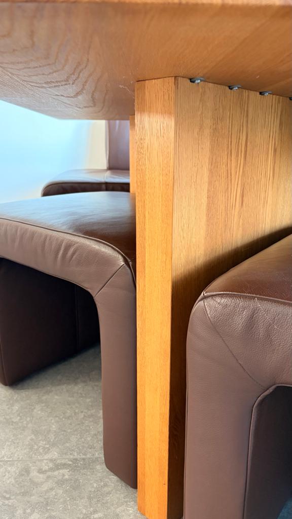 Massief eiken design tafel + leren hoekbank set oersterk, Huis en Inrichting, Banken | Complete zithoeken, Ophalen, Zo goed als nieuw