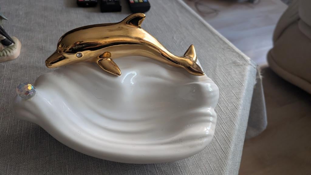 Bastiani dolfijn met Swarovski steentjes en goud beslag, Ophalen, Gebruikt, Goud, Overige materialen