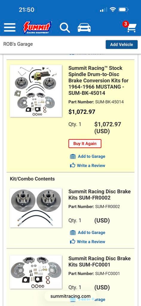 Schijfrem set voorzijde mustang 64-66 incl booster en hrc, Ophalen, Ford, Nieuw, Ford