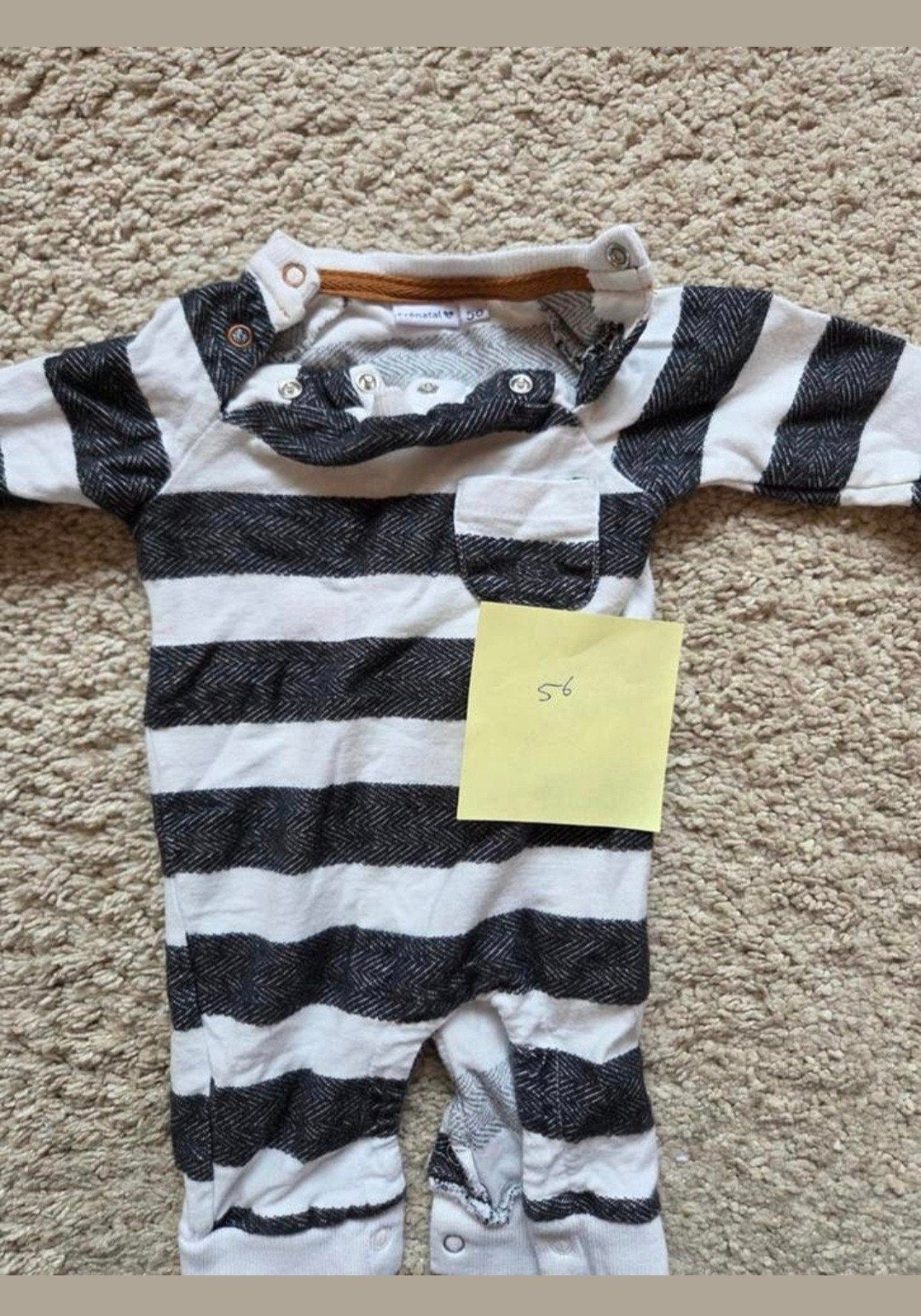 Prenatal Romper Maat 56 Katoen - Grijs Wit Strepen, Kinderen en Baby's, Babykleding | Maat 56, Jongetje of Meisje, Ophalen of Verzenden