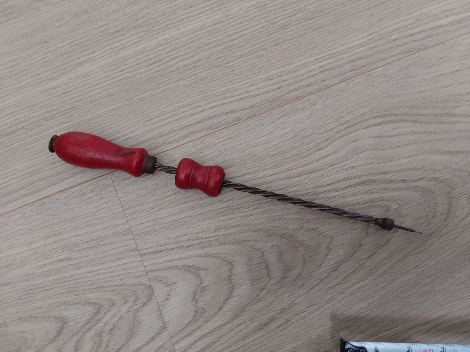 Vintage handboor met rood houten handvat, Ophalen of Verzenden