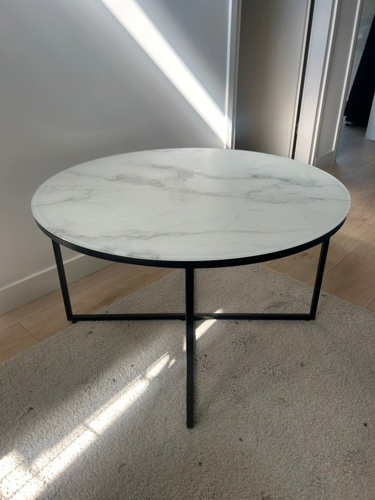 Westwing ronde salontafel marmerlook Antigua, Ophalen, 50 tot 100 cm, Rond, 50 tot 100 cm