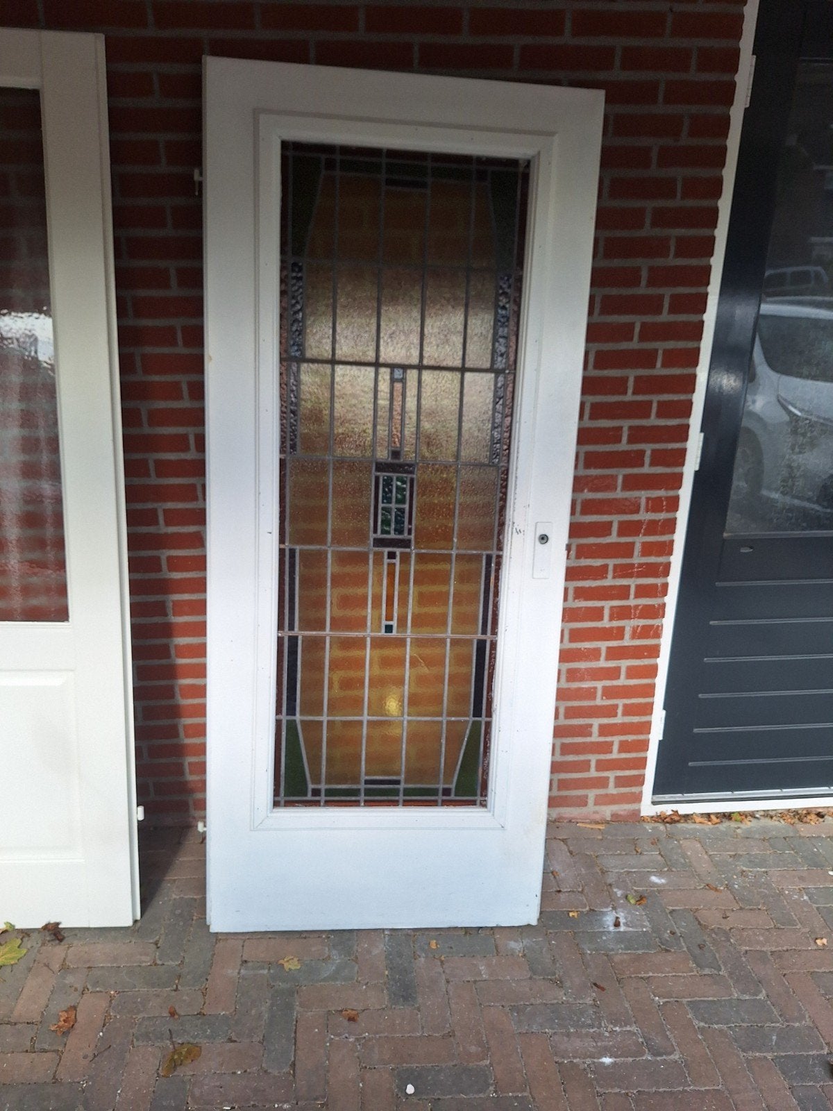 Opdekdeur glas in lood, 200 bij 83, Ophalen, Gebruikt, Binnendeur, Glas