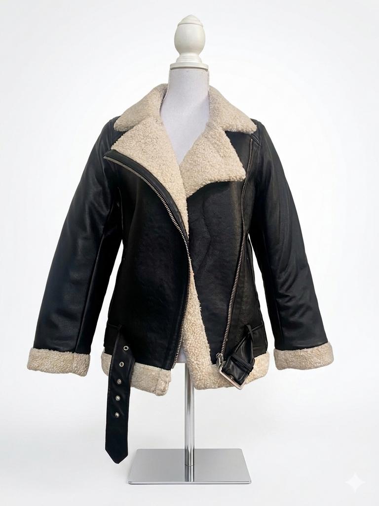 Stijlvolle H&M Lammy Coat / Pilotenjack – bruin/ecru maat 34, Ophalen of Verzenden, Zo goed als nieuw, Maat 34 (XS) of kleiner