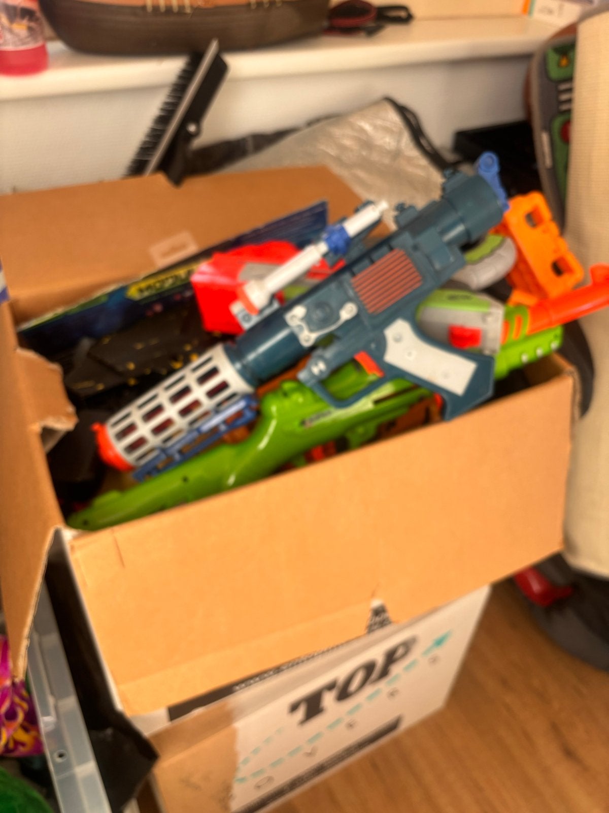 Grote doos met diverse Nerf-blasters, Ophalen, Gebruikt, Jongen of Meisje