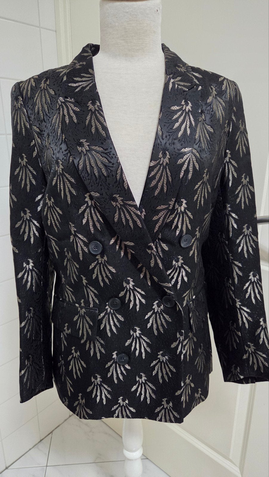 H&M Double-Breasted blazer Zwart met Goudpatroon Maat 40, Maat 38/40 (M), H&M, Verzenden, Zwart