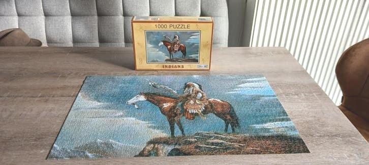 1000 puzzle indiaan op paard western native america puzzel, Ophalen of Verzenden, 500 t/m 1500 stukjes, Zo goed als nieuw, Legpuzzel