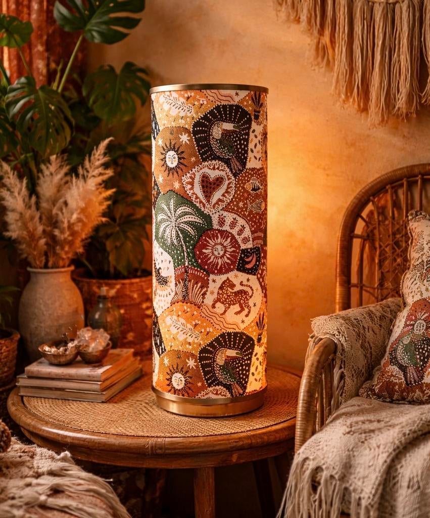 Handgemaakte lamp met stof en gouden binnenkant, Huis en Inrichting, Lampen | Overige, Nieuw, Ophalen of Verzenden