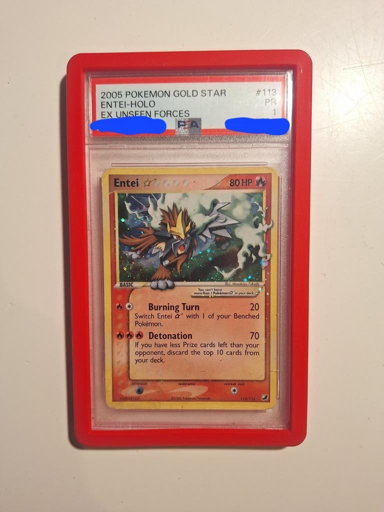 Gold Star Entei Pokémon kaart PSA 1, Ophalen of Verzenden