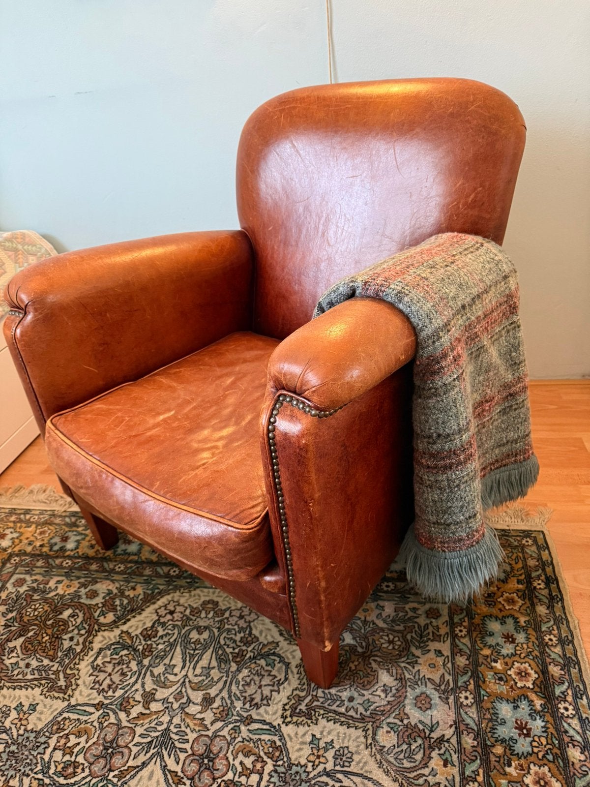 Schapenleren Clubfauteuil ! Klassiek/ Vintage Style, Ophalen, Minder dan 50 cm, Gebruikt, 75 tot 100 cm