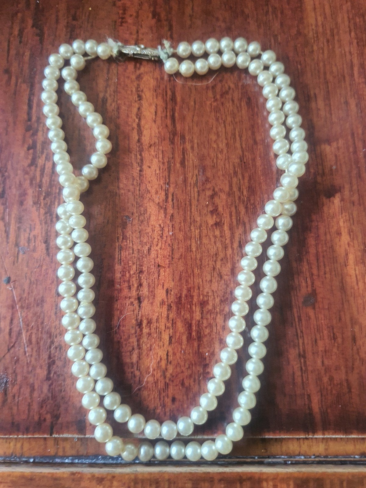 Vintage Dubbele Parelketting met Zilveren Sluiting, Sieraden, Tassen en Uiterlijk, Kettingen, Ophalen of Verzenden, Gebruikt, Wit