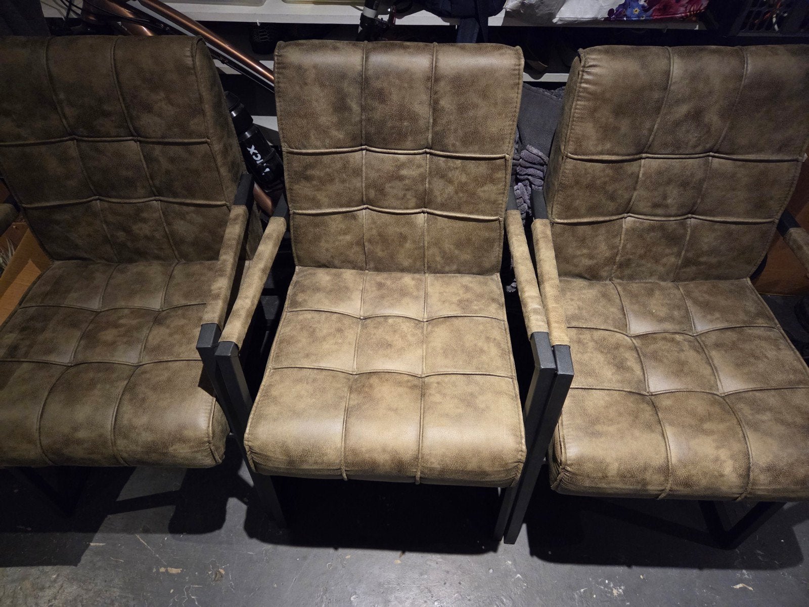 Set van 3 industriële eetkamerstoelen, groen leerlook, Ophalen, Overige kleuren, Drie, Zo goed als nieuw
