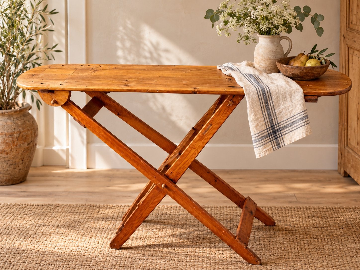 Vintage houten strijkplank – inklapbaar – 150 cm, Ophalen, Gebruikt
